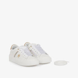 Tommy Hilfiger-Girls White & Gold Faux Leather Trainers | Childrensalon