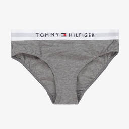 Tommy Hilfiger-Girls White & Grey Cotton Knickers (2 Pack) | Childrensalon