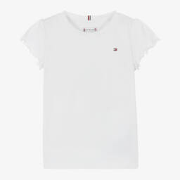 Tommy Hilfiger-Girls White Jersey T-Shirt With Flag Logo | Childrensalon