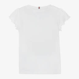 Tommy Hilfiger-Girls White Jersey T-Shirt With Flag Logo | Childrensalon