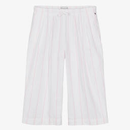 Girls White & Pink Striped Seersucker Culottes