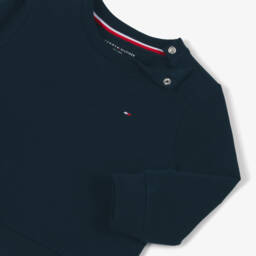 Tommy Hilfiger-Navy Blue Cotton Baby Sweatshirt with Small Flag Logo | Childrensalon
