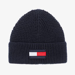 Tommy Hilfiger-Navy Blue Flag Logo Beanie Hat | Childrensalon