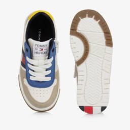 Tommy Hilfiger-White Colourblock Faux Leather Trainers | Childrensalon