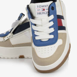 Tommy Hilfiger-White Colourblock Faux Leather Trainers | Childrensalon