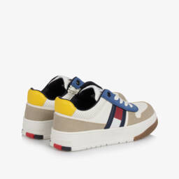 Tommy Hilfiger-White Colourblock Faux Leather Trainers | Childrensalon