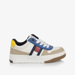 Tommy Hilfiger-White Colourblock Faux Leather Trainers | Childrensalon