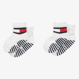 Tommy Hilfiger-White Cotton Ankle Socks (2 Pack) | Childrensalon