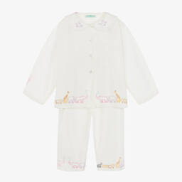 Turquaz-بيجاما مطرزة قطن لون أبيض للبنات | Childrensalon