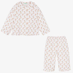 Turquaz-Girls White Floral Cotton Pyjamas | Childrensalon