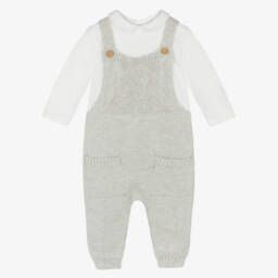 Tutto Piccolo-Baby Boys Beige Knitted Dungaree Set | Childrensalon