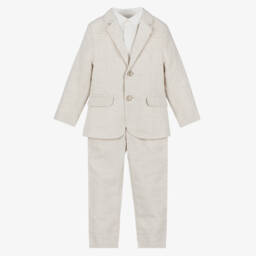 Boys Beige Linen & Cotton Suit