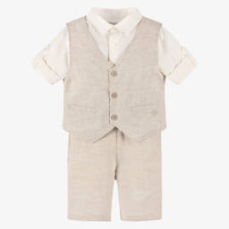 Tutto Piccolo-Boys Beige Linen Waistcoat & Shorts Set | Childrensalon