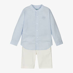 Tutto Piccolo-Boys Blue Linen & Cotton Shorts Set | Childrensalon