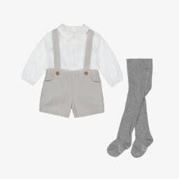 Tutto Piccolo-Boys Green & Grey Houndstooth Pattern Shorts Set | Childrensalon