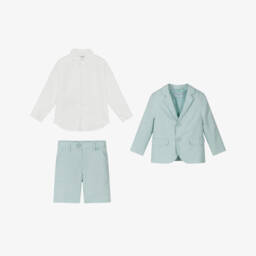 Tutto Piccolo-Boys Mint Green Linen & Cotton Shorts Suit | Childrensalon