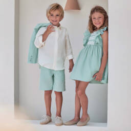 Tutto Piccolo-Boys Mint Green Linen & Cotton Shorts Suit | Childrensalon