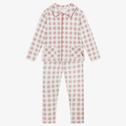 Tutto Piccolo-Boys White & Red Check Cotton Jersey Pyjamas | Childrensalon