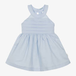Tutto Piccolo-Girls Blue Linen Dress with Lace Trims | Childrensalon