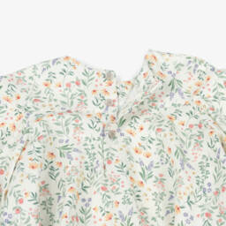 Tutto Piccolo-Girls Ivory Cotton Floral Blouse & Green Trouser Set | Childrensalon