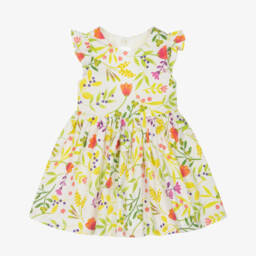 Tutto Piccolo-Girls Ivory & Green Floral Cotton Dress | Childrensalon