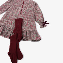 Tutto Piccolo-Платье красное из вельвета с цветочным узором для девочек | Childrensalon