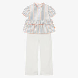 Tutto Piccolo-Girls White Sailor-Style Trouser Set with Striped Top | Childrensalon