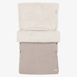 Tutto Piccolo-Taupe Cotton Knit Baby Nest with Faux Fur Lining (80cm) | Childrensalon