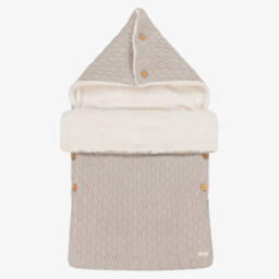 Tutto Piccolo-Taupe Cotton Knit Baby Nest with Faux Fur Lining (80cm) | Childrensalon