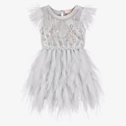 Tutu du Monde-Baby Girls Pale Grey Sequinned & Beaded Tulle Dress | Childrensalon