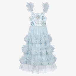 Tutu du Monde-Платье голубое из тюля с рюшами и бусинами для девочек  | Childrensalon