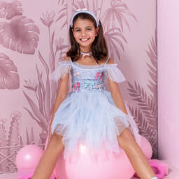 Tutu du Monde-Girls Blue Tulle Diamanté Bow Dress | Childrensalon