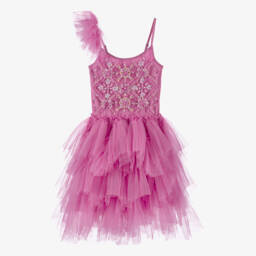 Tutu du Monde-Girls Bright Pink Asymmetric Strappy Tulle Dress | Childrensalon