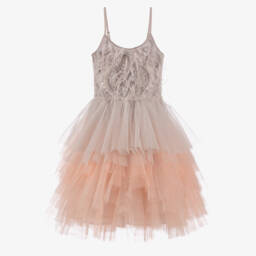 Tutu du Monde-Girls Grey & Pink Ombré Tulle Dress with Feathers & Sequins | Childrensalon