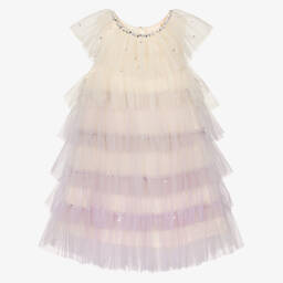 Tutu du Monde-Girls Ivory Tulle Dress with Lavender Trims | Childrensalon