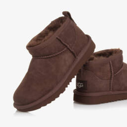 UGG-Dark Brown Classic Ultra Mini Suede Boots | Childrensalon