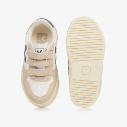 VEJA-حذاء رياضي V-10 جلد لون أخضر وأبيض | Childrensalon