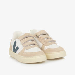 VEJA-حذاء رياضي V-10 جلد لون أخضر وأبيض | Childrensalon