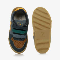 VEJA-Boys Blue, Brown & Yellow Suede Leather V-10 Trainers | Childrensalon
