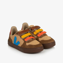 VEJA-Boys Brown & Blue V-10 Suede Trainers | Childrensalon