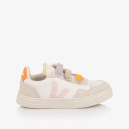VEJA-Кроссовки V90 кремово-розовые из кожи для девочек | Childrensalon