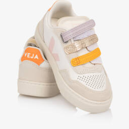 VEJA-Кроссовки V90 кремово-розовые из кожи для девочек | Childrensalon