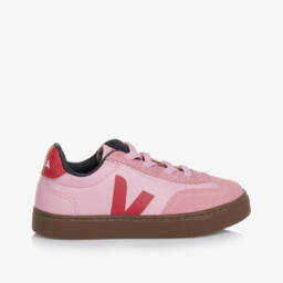 VEJA-Girls Pink & Red Leather Volley Slip-On Trainers | Childrensalon