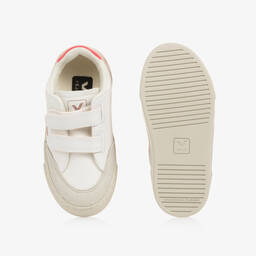 VEJA-Girls White & Red V-12 Leather Trainers | Childrensalon