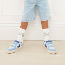 VEJA-حذاء رياضي جلد V-10 لون أزرق للأولاد | Childrensalon