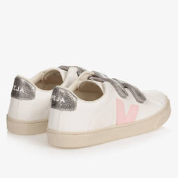 VEJA-Teen Girls White & Pink Leather Esplar Trainers | Childrensalon