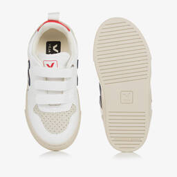 VEJA-White & Blue Faux Leather V-10 Trainers | Childrensalon