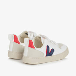 VEJA-White & Blue Faux Leather V-10 Trainers | Childrensalon