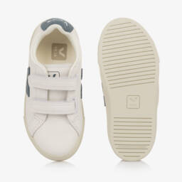 VEJA-White & Blue Leather Esplar Velcro Trainers | Childrensalon