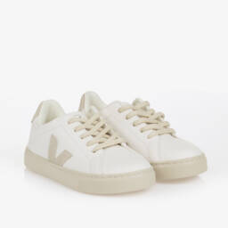 VEJA-White & Grey Leather Esplar Trainers | Childrensalon
